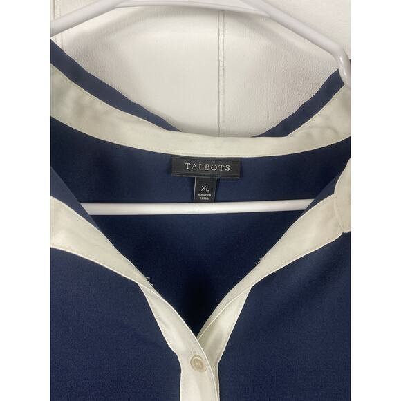 Talbots Womens Button Up Long Sleeve Blouse Blue XL Colorblock Office Career - Picture 3 of 7